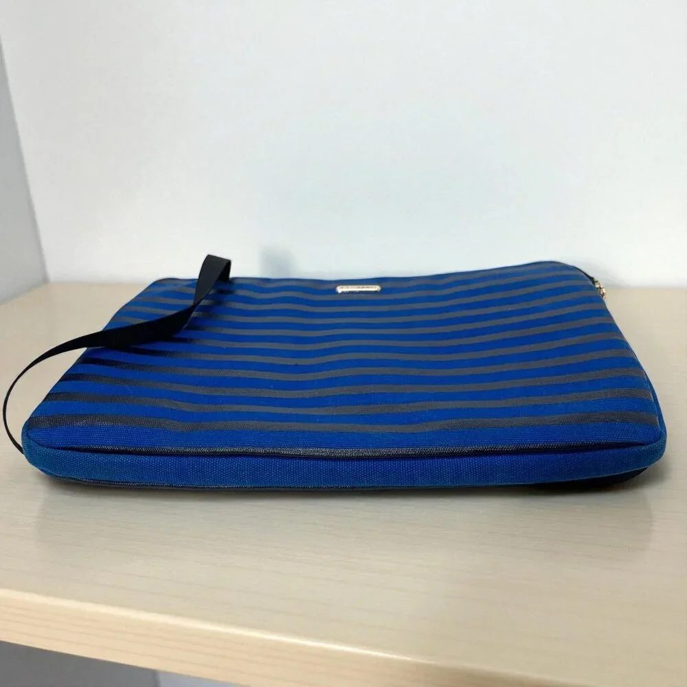 Rebecca Minkoff Blue & Black Striped Laptop Case With Shoulder Strap 14.5x11x1